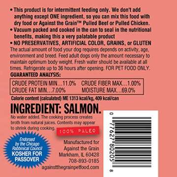 Evanger's Against The Grain Nothing Else! Salmon Flavor Dog Food - 11 oz Cans (Pack of 12)