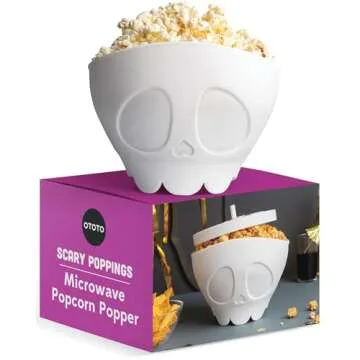 OTOTO Spooky Bundle of 4 Elizabat Kitchen Scissors + Scary Poppings Microwave Popcorn Popper + Bonesy Glass Tumbler with Straws and Lid + Meat Munchers Meat Shredder