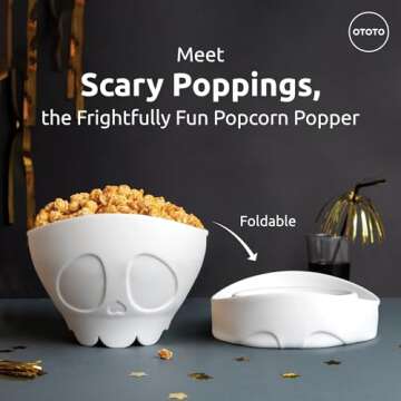 OTOTO Spooky Bundle of 4 Elizabat Kitchen Scissors + Scary Poppings Microwave Popcorn Popper + Bonesy Glass Tumbler with Straws and Lid + Meat Munchers Meat Shredder
