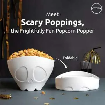 OTOTO Spooky Bundle of 4 Elizabat Kitchen Scissors + Scary Poppings Microwave Popcorn Popper + Bonesy Glass Tumbler with Straws and Lid + Meat Munchers Meat Shredder