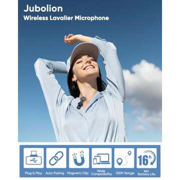 Jubolion Wireless Mini Microphone for iPhone – Magnetic Clip Mini Mic with 100% Battery Display, N...