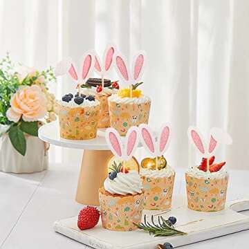 Ercadio Bunny Ear Cupcake Toppers for Easter Fun