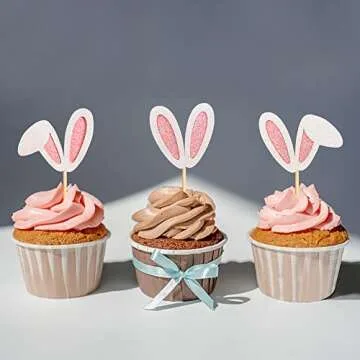 Ercadio Bunny Ear Cupcake Toppers for Easter Fun
