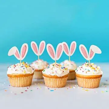Ercadio Bunny Ear Cupcake Toppers for Easter Fun