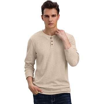 Sailwind Men's Long Sleeve Waffle Henley Casual Henley T-Shirts for Men US Large Khaki
