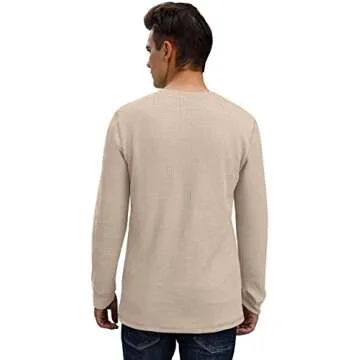 Sailwind Men's Long Sleeve Waffle Henley Casual Henley T-Shirts for Men US Large Khaki