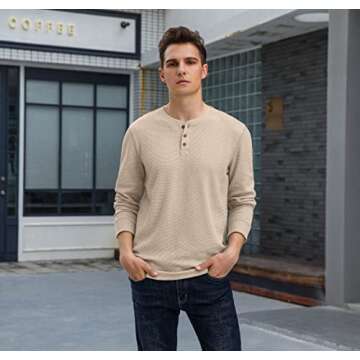 Sailwind Men's Long Sleeve Waffle Henley Casual Henley T-Shirts for Men US Large Khaki
