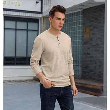 Sailwind Men's Long Sleeve Waffle Henley Casual Henley T-Shirts for Men US Large Khaki