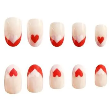 Valentine's Day Press On Nails with Heart Designs - 24Pcs