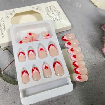 Valentine's Day Press On Nails with Heart Designs - 24Pcs