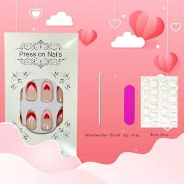 Valentine's Day Press On Nails with Heart Designs - 24Pcs