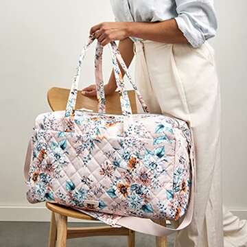 Vera Bradley Women's Performance Twill Large Travel Duffle Bag, Peach Blossom Bouquet, One Size