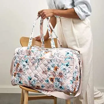 Vera Bradley Women's Performance Twill Large Travel Duffle Bag, Peach Blossom Bouquet, One Size