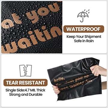 300 Pcs Poly Mailers Shipping Bags 10 x 13 Resealable Black Shipping Bags 4.7 Mil Heavy Duty Mailers Poly Bags Text Printed Design Business Mailing Envelope for Small Business Clothes