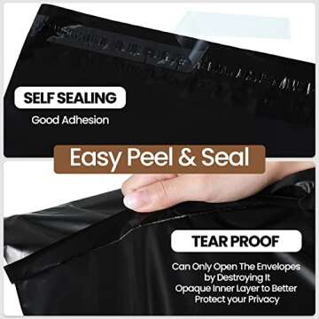 300 Pcs Poly Mailers Shipping Bags 10 x 13 Resealable Black Shipping Bags 4.7 Mil Heavy Duty Mailers Poly Bags Text Printed Design Business Mailing Envelope for Small Business Clothes
