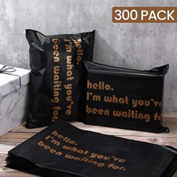 300 Pcs Poly Mailers Shipping Bags 10 x 13 Resealable Black Shipping Bags 4.7 Mil Heavy Duty Mailers Poly Bags Text Printed Design Business Mailing Envelope for Small Business Clothes