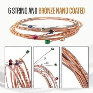 Acoustic Guitar Strings, 12-53 light, Phosphor bronze with Nano coating, Long lasting, vibrant sound, 90/10 Bronze, Smooth Feel, great for concert, or practice