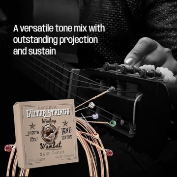 Acoustic Guitar Strings, 12-53 light, Phosphor bronze with Nano coating, Long lasting, vibrant sound, 90/10 Bronze, Smooth Feel, great for concert, or practice