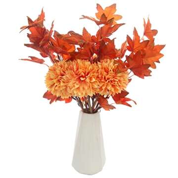 Tinsow 12 Pcs Artificial Chrysanthemum Flowers Orange Faux Ball Flowers Autumn Mums Florals Wedding Bouquet for Fall Farmhouse Home Kitchen Decoration (12, Orange)
