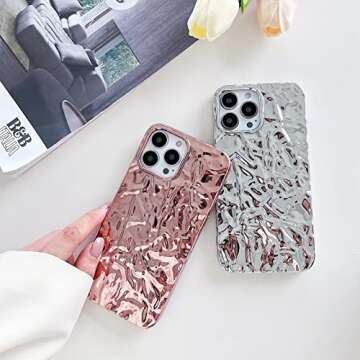 Compatible for iPhone 12 Pro Max Case Cute Luxury Designer Tin Foil Pleated Phone Cover for Women El...