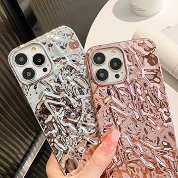 Compatible for iPhone 12 Pro Max Case Cute Luxury Designer Tin Foil Pleated Phone Cover for Women Electroplated Sparkly Silicone Protective Slim Fit Soft Case 6.7Inch (Silver Glossy-iPhone 12 Pro Max)