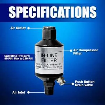 LE LEMATEC Air Compressor Water Separator, 1/4 NPT Inline Filter & Moisture Trap for Pneumatic Tools...