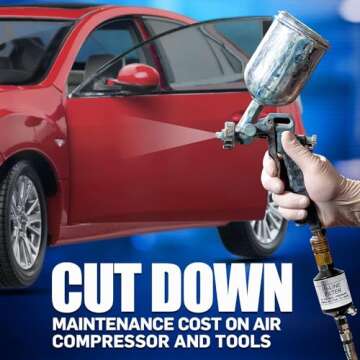 LE LEMATEC Air Compressor Water Separator, 1/4 NPT Inline Filter & Moisture Trap for Pneumatic Tools, HVLP Spray Paint Gun & Airbrush, Durable Compressed Air Dryer with Easy Drain Valve, AI303