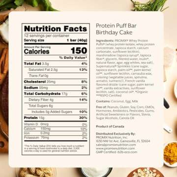 Promix Protein Puff Bars - 12-Pack Birthday Cake Flavor