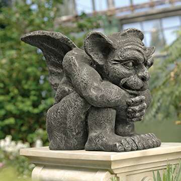 Design Toscano Emmett The Gargoyle Sculpture Gothic Statue, Living Room or Office Decor, Small 10 Inch Tall, Cast Stone Resin, Gray Stone Finish