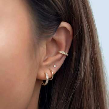 Earring Sets for Multiple Piercing | 14K Gold Plated Studs Earrings and Hoops Set Hypoallergenic Sma...