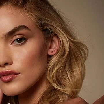 Earring Sets for Multiple Piercing | 14K Gold Plated Studs Earrings and Hoops Set Hypoallergenic Small Hoop CZ Ball Studs Earing for Women Trendy（6 Pairs）