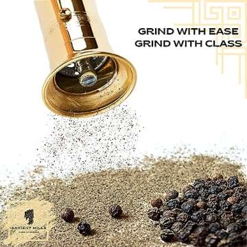 Ancient Mills European Brass 8" Pepper Mill Handcrafted Manuel Brass Pepper Spice Mill Adjustable Coarseness & Refillable Pepper Grinder, Handcrafted Greek Spice Grinder