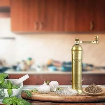 Ancient Mills European Brass 8" Pepper Mill Handcrafted Manuel Brass Pepper Spice Mill Adjustable Coarseness & Refillable Pepper Grinder, Handcrafted Greek Spice Grinder