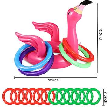 Camlinbo 15 Pcs Inflatable Flamingo Pool Toys Ring Toss Pool Game, Flamingos Luau Party Decor Hawaiian Beach Toys Carnival Outdoor Luau Party Games Party Supplies for Kids Adults Family