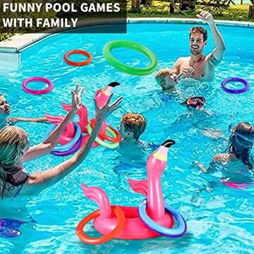 Camlinbo 15 Pcs Inflatable Flamingo Pool Toys Ring Toss Pool Game, Flamingos Luau Party Decor Hawaiian Beach Toys Carnival Outdoor Luau Party Games Party Supplies for Kids Adults Family