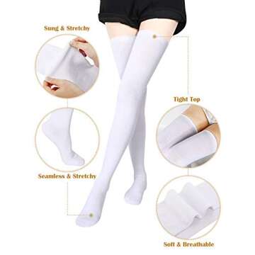 Satinior Extra Long Thigh High Socks Boot Stockings - 2 Pairs in Black and White
