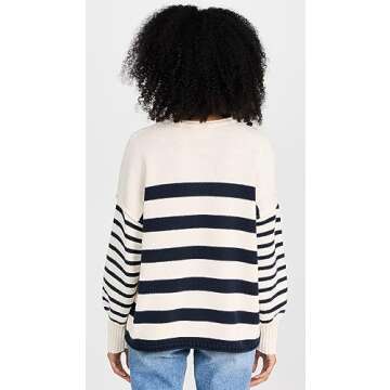Madewell Women's Conway Pullover Sweater in Mixed Stripe, Antique Cream/Bluestone, S
