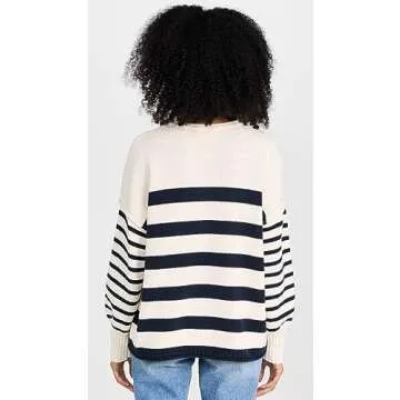Madewell Women's Conway Pullover Sweater in Mixed Stripe, Antique Cream/Bluestone, S