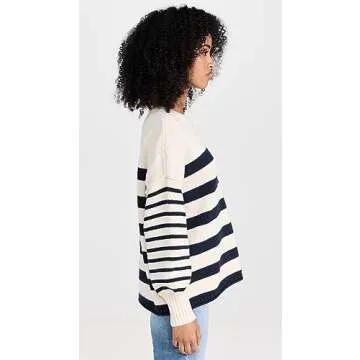 Madewell Women's Conway Pullover Sweater in Mixed Stripe, Antique Cream/Bluestone, S