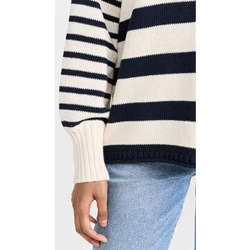 Madewell Women's Conway Pullover Sweater in Mixed Stripe, Antique Cream/Bluestone, S