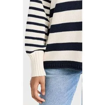 Madewell Women's Conway Pullover Sweater in Mixed Stripe, Antique Cream/Bluestone, S