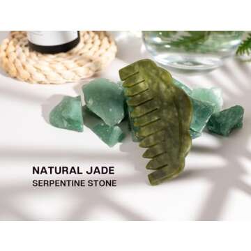 VRAIKO Natural Jade Comb Head Massager, Scalp Massage Comb and Gua Sha Scraping Tool, Meridians Mass...