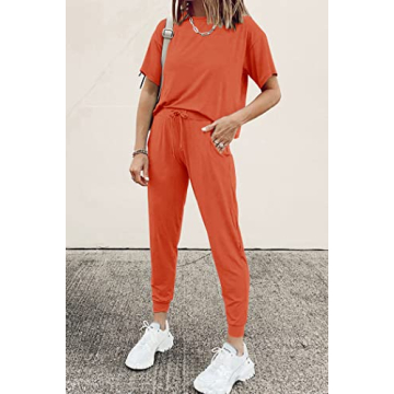 PRETTYGARDEN Women's Two Piece Outfit in Orange Red