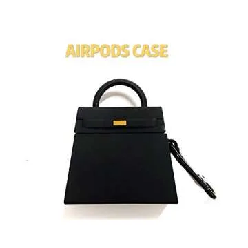BONTOUJOUR Case Compatible with AirPods Pro, Girls Creative Fashion Mini Handbag Earbud Case, Stylish Soft Silicone Wireless Earphone Protection Charging Cover for AirPods Pro +Hook -Black