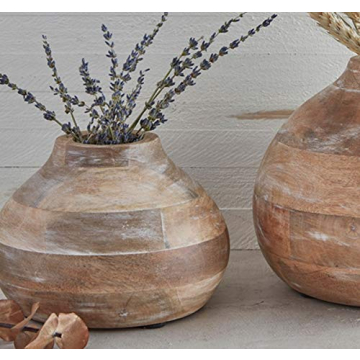 Large Distressed Mango Wood Flower Vase for Home Decor
