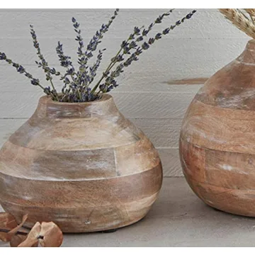 Large Distressed Mango Wood Flower Vase for Home Decor