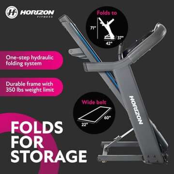 Horizon Fitness 7.4 at Studio Series Smart Treadmill with Bluetooth and Incline, Heavy Duty Folding Treadmill 350 lbs Weight Capacity, Pro Running Machine for Home Exercise and Running with Apps