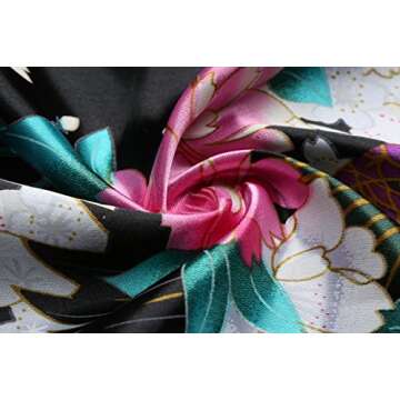 BABEYOND Women's Kimono Robe Long Satin Silky Robes with Peacock and Blossoms Printed Kimono Nightgown