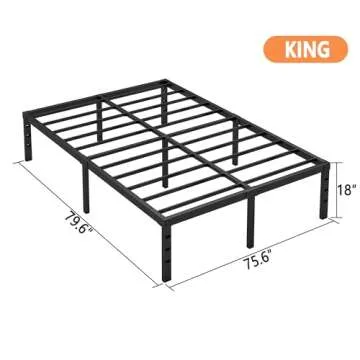 Hafenpo 18 Inch King Bed Frame - Sturdy Metal Platform King Size, No Box Spring Needed, Heavy Duty, Easy Assembly, Strong Bearing Capacity, Under Bed Storage, Black
