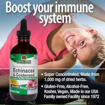 Nature's Answer Echinacea and Goldenseal | Supports Immune System | Non-GMO, Alcohol-Free, Gluten-Free & Kosher Certified 4oz Extract | Single Count